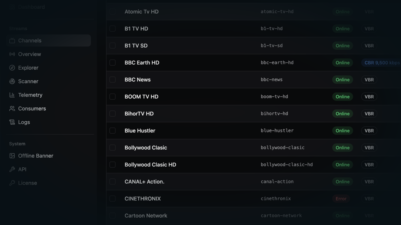 NoSignal channels console with channel list, status pills, and delivery targets.